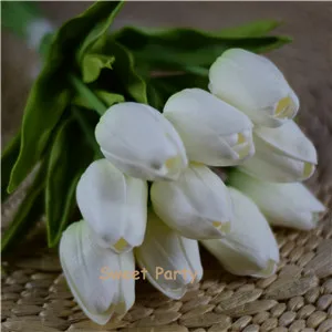 white 1 30 шт., черные тюльпаны, искусственные цветы, настоящие на ощупь, искусственная кожа, искусственные цветы для украшения дома, свадьбы, искусственные цветы - Цвет: white 1