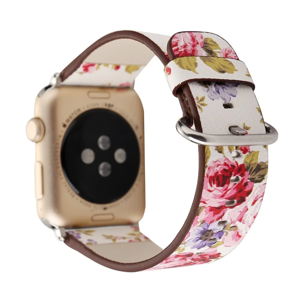 Кожаная петля Konaforen с цветочным принтом для iWatch ремешок 3/2/1 Apple Watch 42 мм 38 браслет