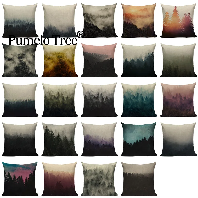 Дикой природы виид Утренний лес елка подушка покрытие льняная из хлопка с