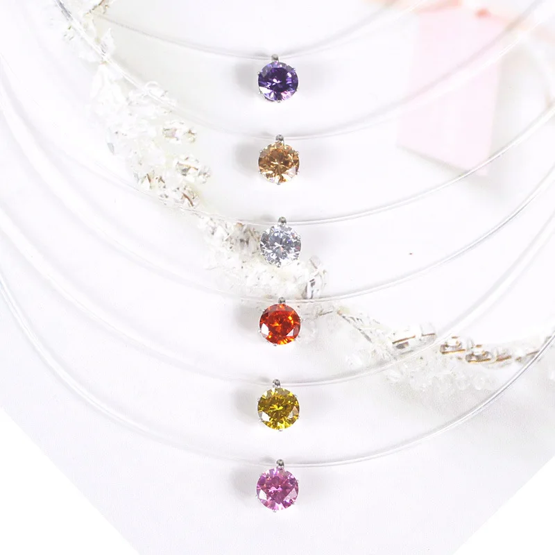 

Fashion Invisible Color Zircon Necklaces for Women Transparent Elastic Fishing Line Mermaid Tears Pendants Collier Halsketting