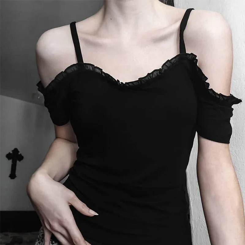 

Off-shoulder tight Women's Fashion Casual Bandage Short Sleeve Slim Crop Top