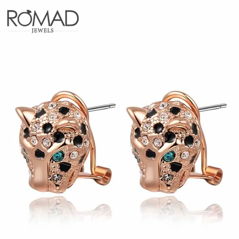 ROXI бренд romad розовое золото цвет леопард голова Серьги гвоздики для женщин