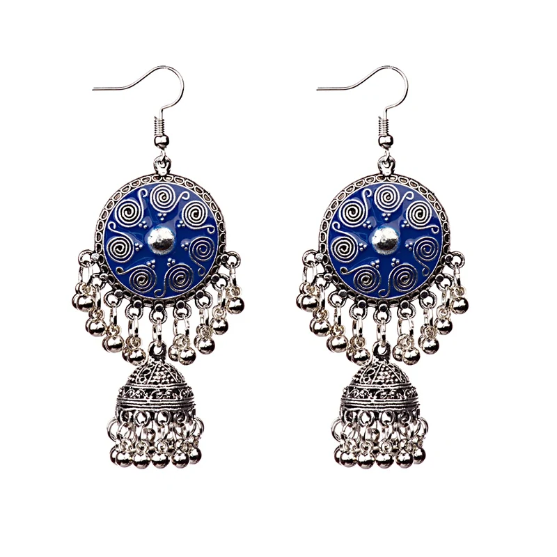 DOUVEI индийские ювелирные изделия Jhumka серебристого цвета полые колокольчики Эффектные серьги богемные винтажные этнические серьги капли воды для женщин - Окраска металла: 086-3