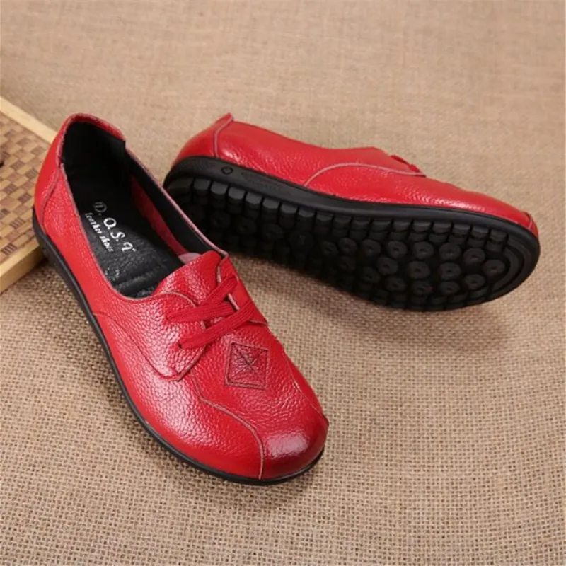 Женские кожаные туфли в этническом стиле мягкие повседневные на плоской подошве