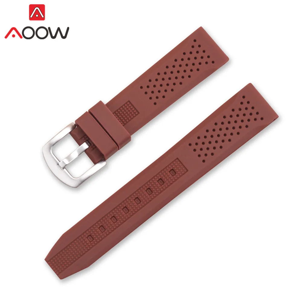 Brown Universal 16mm 18mm 20mm 22mm 24mm Soft Silicone Watchband for Gear S2 S3 Sport Waterproof Strap Bracelet Band Accessories - Цвет ремешка: Brown