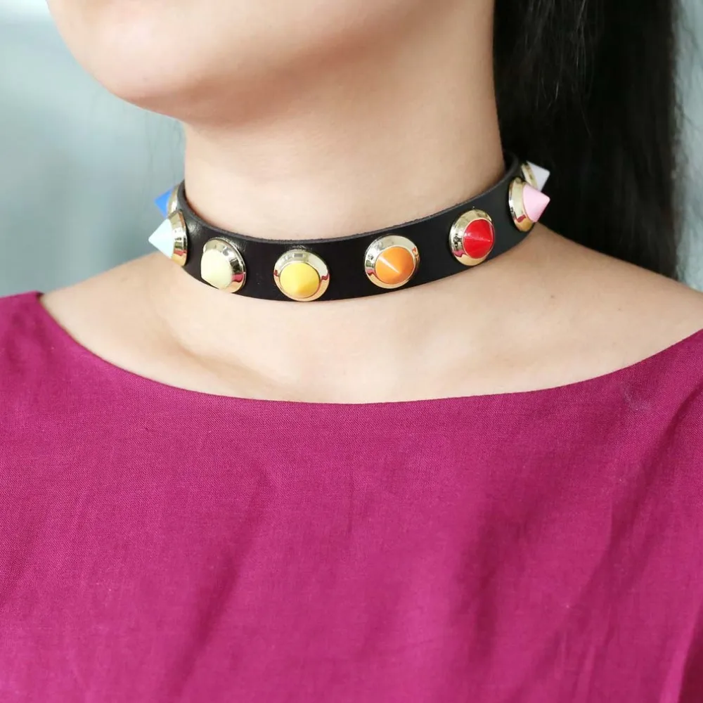 Ожерелье чокер с заклепками карамельных цветов в этническом стиле|choker necklace|colorful
