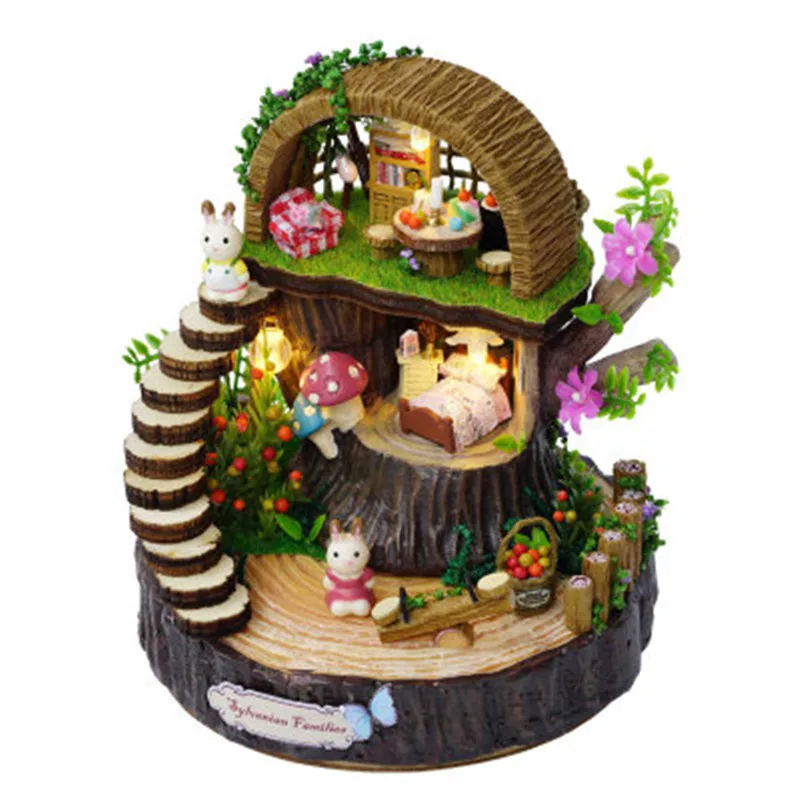 Милый DIY деревянный Миниатюрный Кукольный домик миниатюрный кукольный мебельный