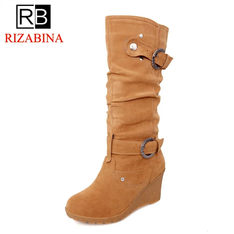 RIZABINA/размеры 34-41 женские высокие ботинки полусапожки с пряжкой и заклепками