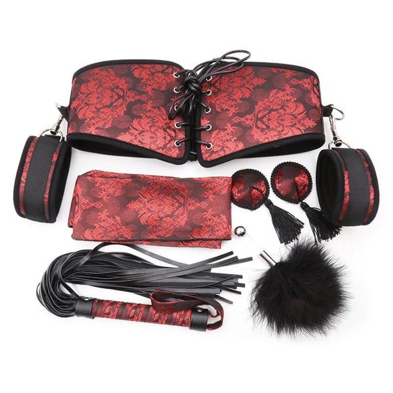 5 Pcs/Set Sex Toys For Adults Handcuffs Nipple Clamps Whip Mask Waistband Bdsm Bondage Set |