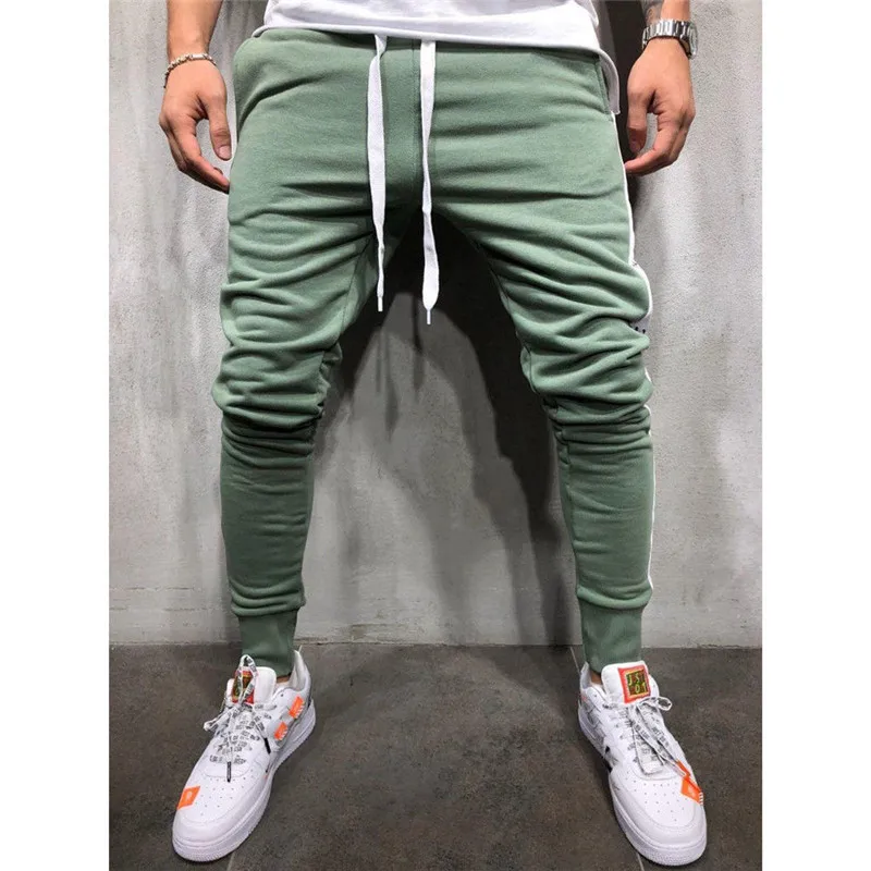 light green Мужские Спортивные Беговые брюки для спортзала, тренировочный костюм, обтягивающие штаны с эластичной резинкой на талии и завязками - Цвет: light green