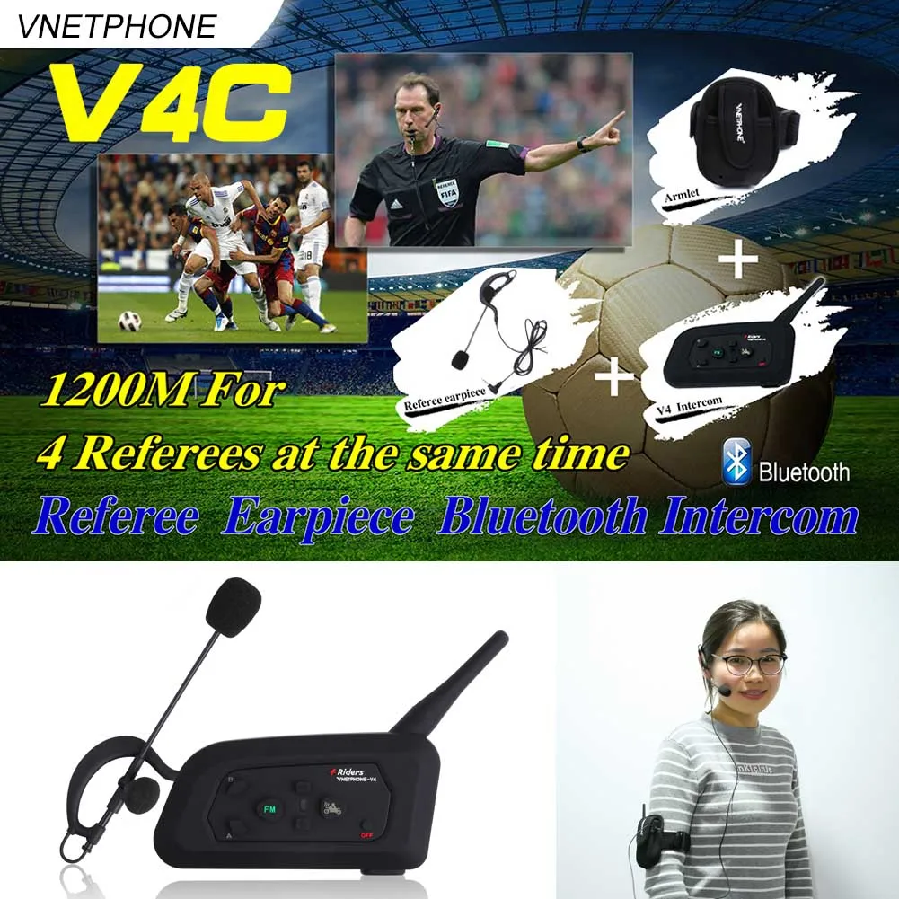 

Vnetphone V4C Football Referee Intercom Headset 1000M Full Duplex Bluetooth Headphone with FM Interphone New M8617