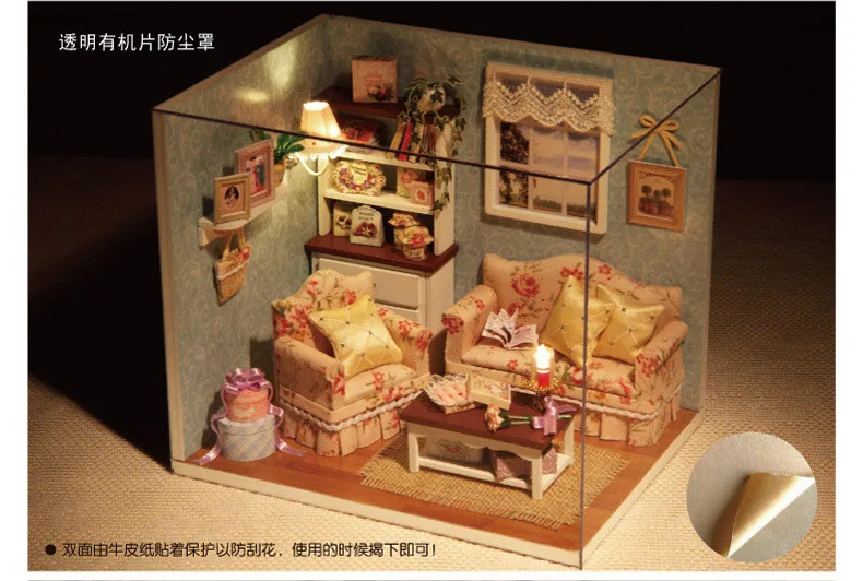 DIY Дом миниатюрный набор кукольный домик комната с мебелью LED для детей подарок