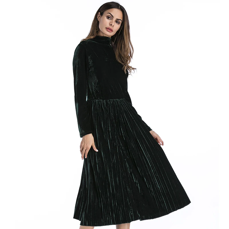 2018 Autumn Black Turtleneck Velvet Party Dress Women Winter Vintage Fashion Mid Calf Female Vestidos De Festa Plus Size | Женская