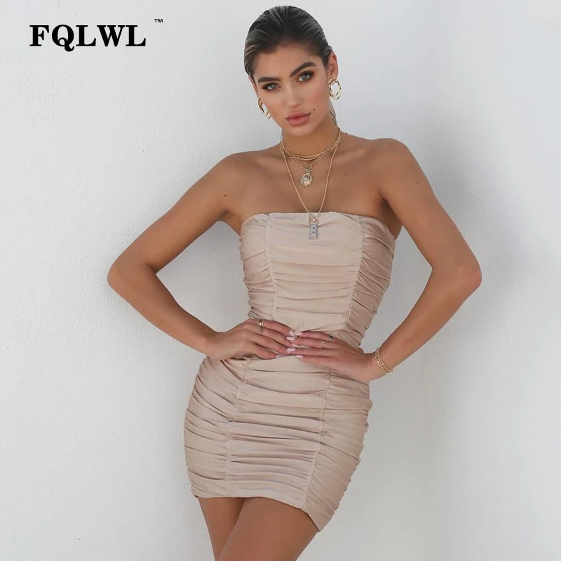 Женское мини-платье с открытой спиной FQLWL Повседневное платье без бретелек