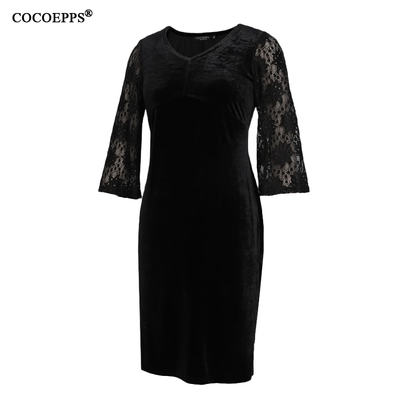 COCOEPPS Large Size Thicken lace Autumn Winter Women Velvet Dress L-6XL Female Clothing Plus Size Red Tunic Dress Vestidos