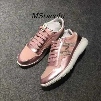 Pink Rhinestone H Mcacchi/женские кроссовки из коровьей кожи с блестками; женская повседневная обувь на шнуровке, визуально увеличивающая рост; женские разноцветные кроссовки на не сужающемся книзу массивном каблуке - Цвет: Pink Rhinestone H