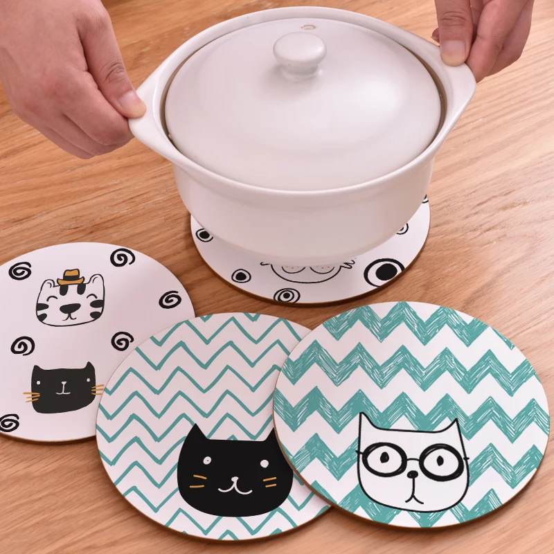Uncle cat Wood Potholer Pad Non-slip Heated Mat Brand Round Table Kitchen Hot Pot Place Mats For 1pc | Дом и сад