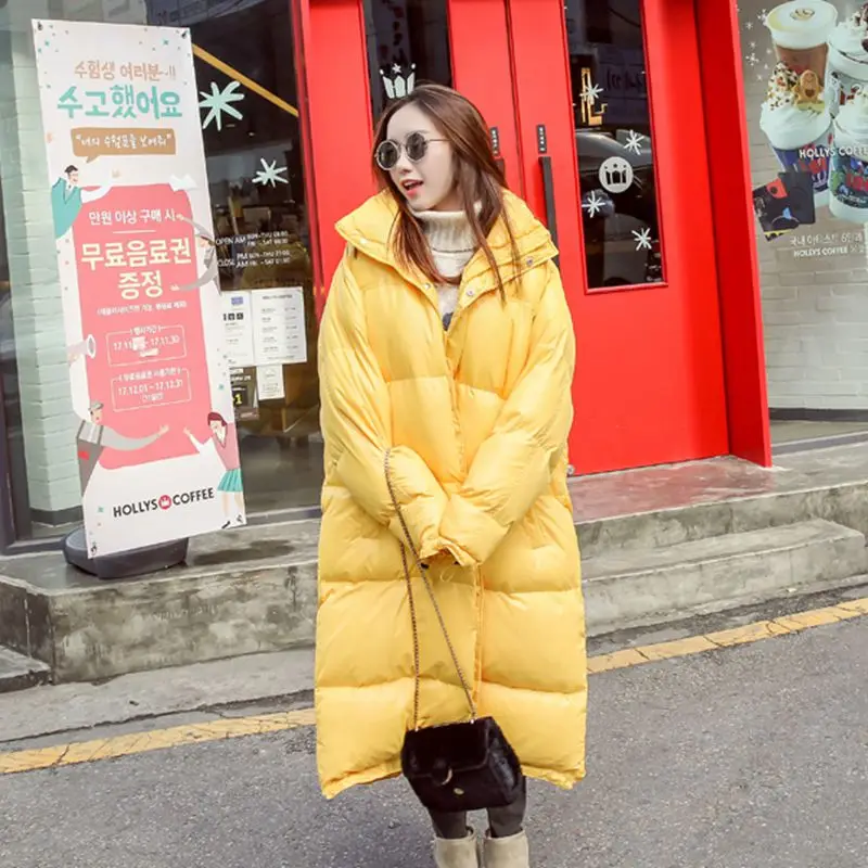 yellow Модные женские парки с капюшоном теплые Зимние новые свободные женские хлопковые куртки Длинная желтая верхняя одежда корейские женские пальто PR146 - Цвет: yellow