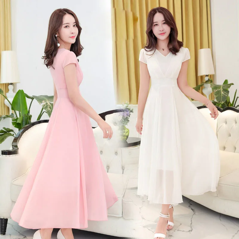 Короткий рукав шифоновое летнее платье Для женщин Vestidos размера плюс Макси длинное платье элегантный роковой женщины в богемном стиле Вечерние пляжное платье C4421