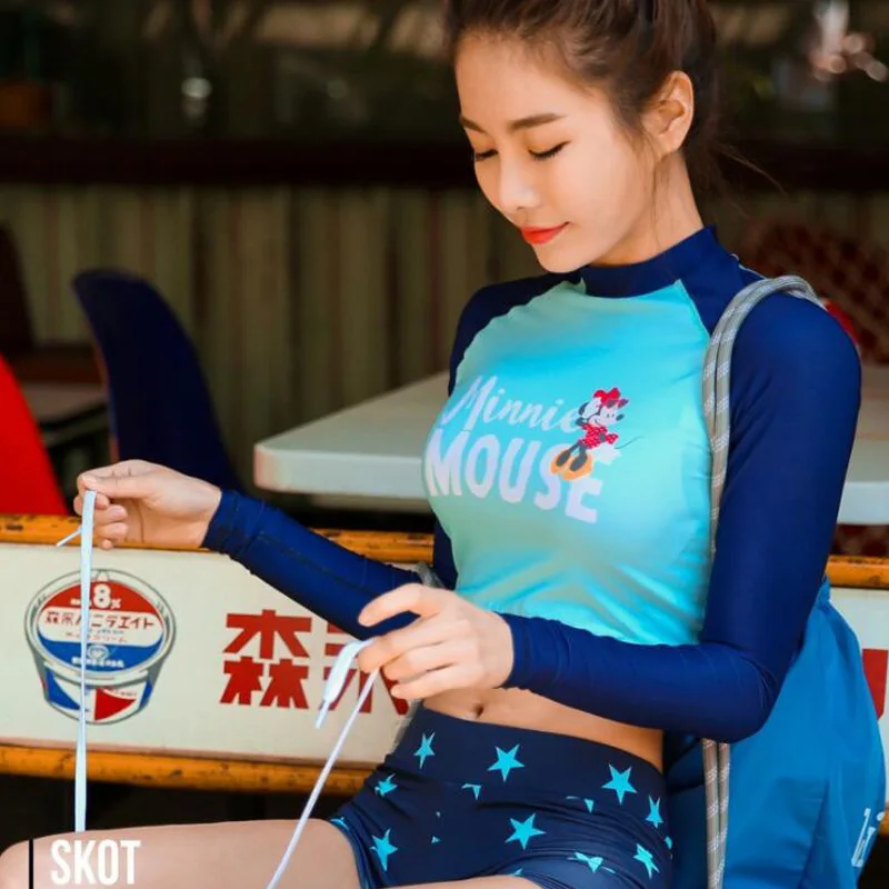 Jersqons Мультфильм Печать с длинным рукавом Rashguard женщины лайкра анти-УФ купальники