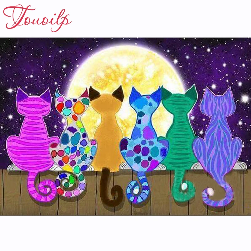 100% полноразмерная 5D Вышивка крестиком своими руками Красочные Кошки