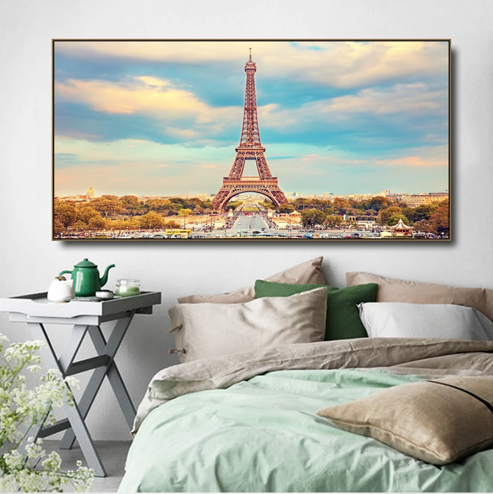 Пейзаж Франции Парижа башни пейзаж холст живопись и каллиграфия плакат печать