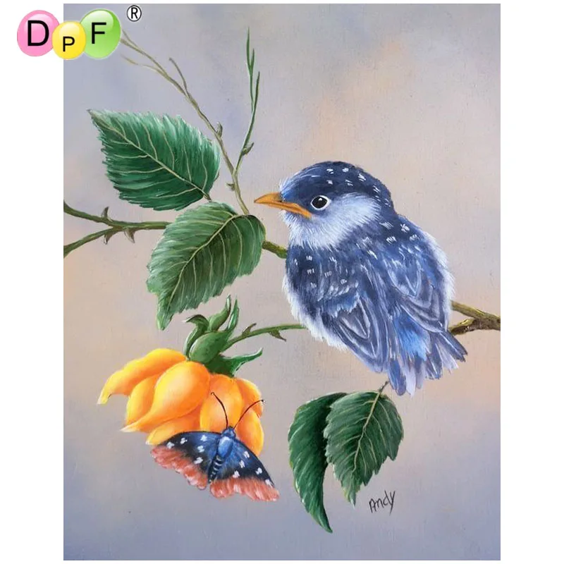 

DPF круглая алмазная живопись желтый цветок птица сделай сам подарок 5D полная Алмазная вышивка магический куб Вышивка крестом Рукоделие Моз...