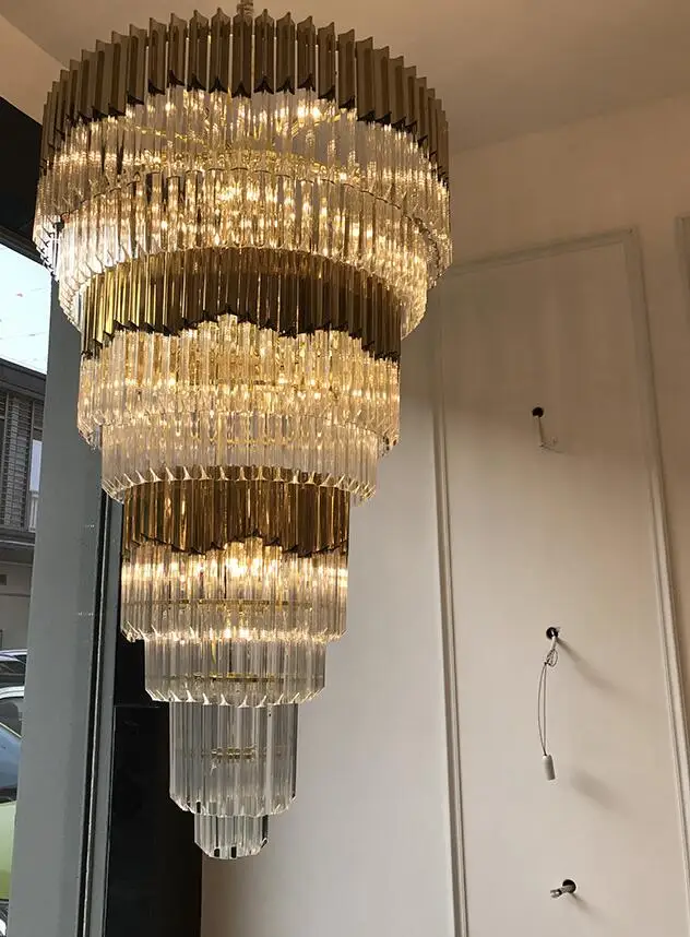 

Luxury Crystal Chandelier Gold Duplex Villa Stairs Sales Department Hotel Club Lobby Crystal Light