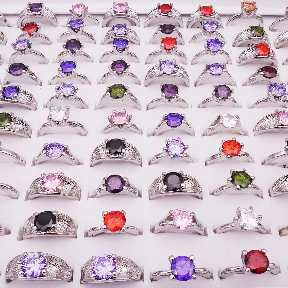 10 шт. женские круглые кольца с фианитом мм