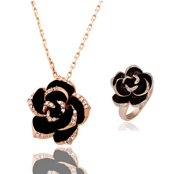 Женский ювелирный комплект из колье серёг и кольца с камелией|brand jewelry sets|designer