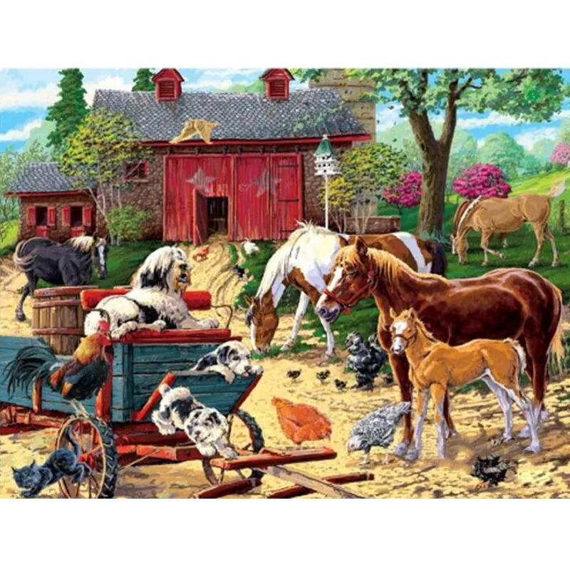 

Full Drill Diamond Embroidery 5D Diamond Painting Horses Puppy Farm House Cross Stitch 3D Diamond Mosaic Needlework Art Craft