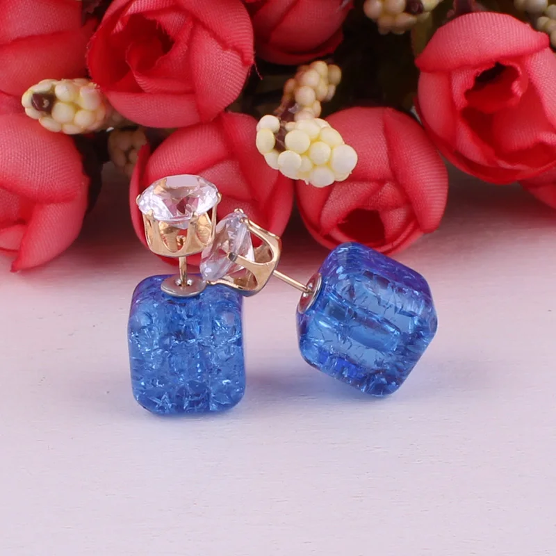 12 Colors 2016 Crystal Clear Creative Crack Crown Double Sides Cube Beads Earrings Big Pearl Balls Stud Women | Украшения и