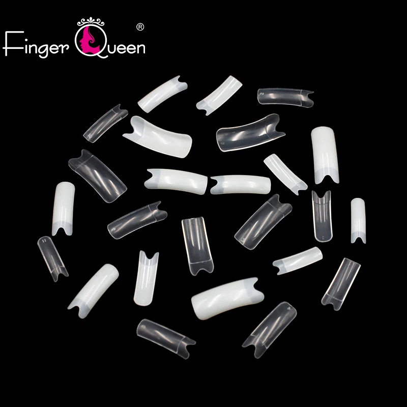 FingerQueen 100 шт. + коробка балетки полу накладные ногти натуральный/прозрачный гроб ABS