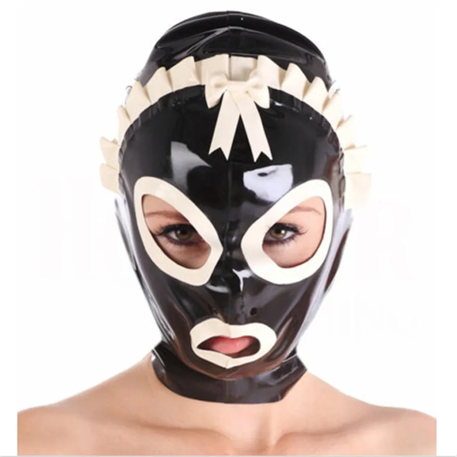 

100% Latex Rubber Gummi 0.5mm Maid Mask Hood Costume Suit Halloween Party Mask