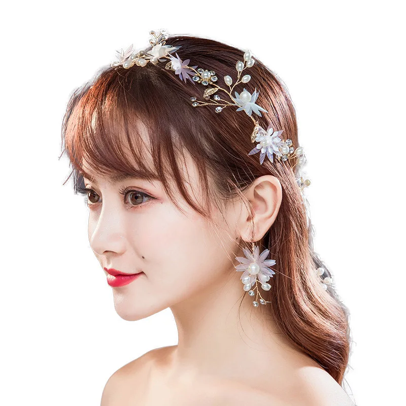 FORSEVEN розовая цветочная свадебная лента для волос с искусственным жемчугом