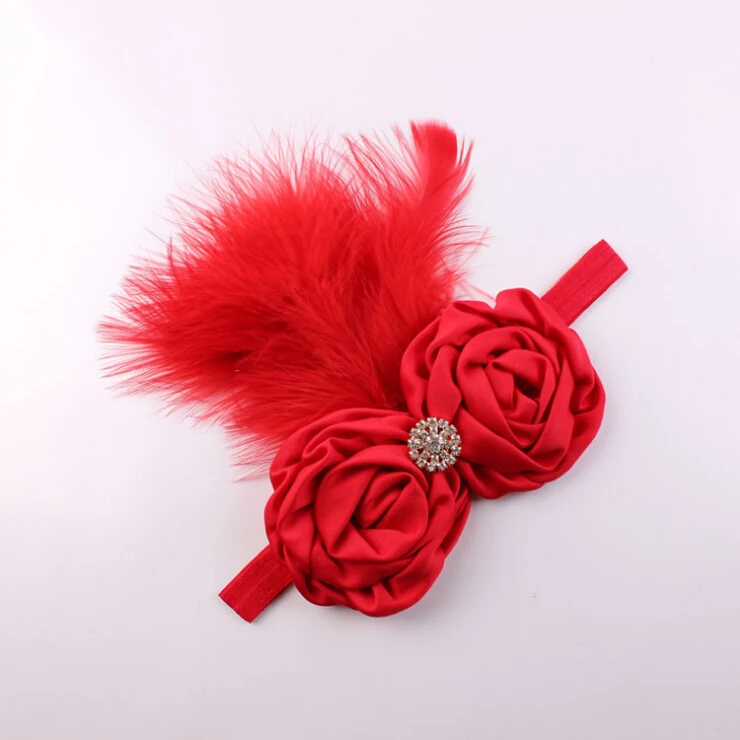 Головная повязка для новорожденных девочек с розами и перьями на голову