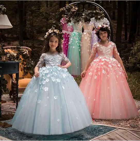 

2021 New Pageant Gowns Flower Girl Dresses for Weddings Long Ball Gown Prom Evening Dress Holy Communion Dresses For Girls 2021