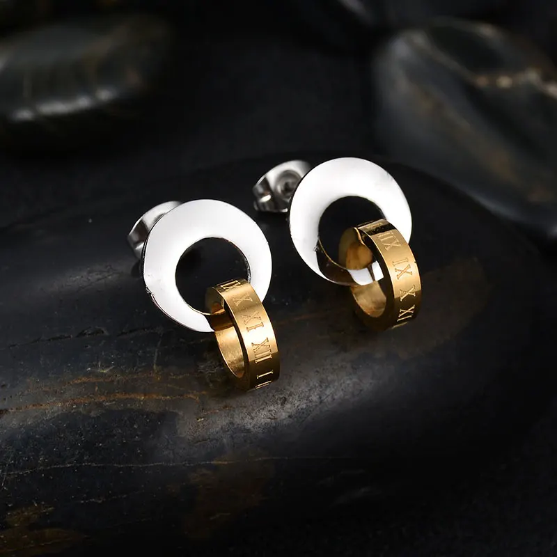 Женские серьги гвоздики ELSEMODE в римском стиле с золотым стальным корпусом