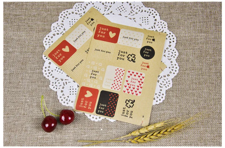 130Pcs Novelty Just for you Heart Clover Handmade Cake Packaging Sealing Label Kraft Sticker Baking DIY Stickers | Дом и сад
