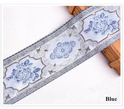 Blue QGVLish 25M/lot 9cm Wide Jacqurd Lace Ribbon Belt Curtain Lace Trim Webbing DIY Sewing Valance Sofa Garments Curtain Accessories - Цвет: Blue