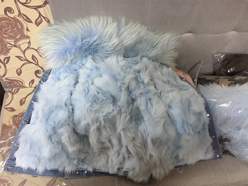 Подкладка из натурального Лисьего меха джинсовая куртка пальто parka100% большой воротник из меха енота Женское зимнее пальто джинсовая куртка