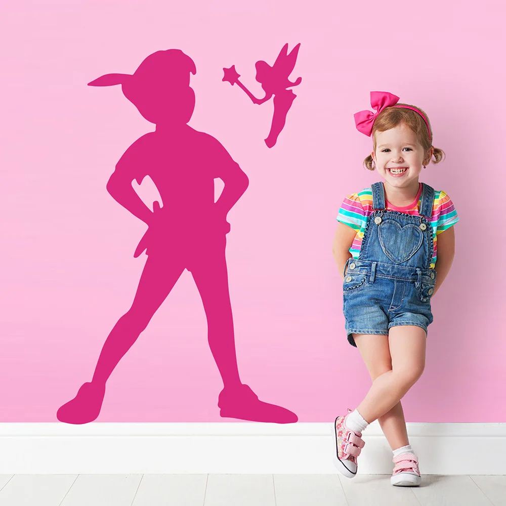 Мультфильм Питер Пэн Венди Наклейка на стену детская комната Tinkerbell Питер Пэн Настенная Наклейка "Фея" спальня игровая комната виниловый Декор