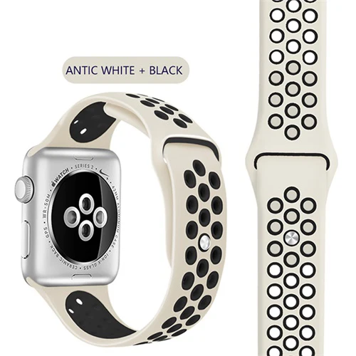 Anti White Black Эластичный дышащий Силикон Спортивный ремешок для Apple Watch 5 4 3 2 1 42 мм 38 мм резиновые ремешки для Nike+ Iwatch 4 3 40 мм 44 мм - Цвет ремешка: Anti White Black