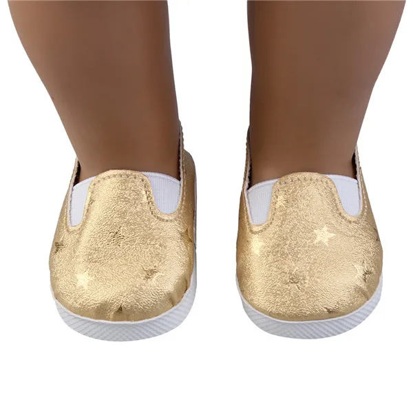 Gold Color Модные белые спортивные ботинки, обувь для кукол, подходит для кукол размером 43 см, для новорожденных и 18 дюймов, американская детская русская кукла ручной работы - Цвет: Gold Color