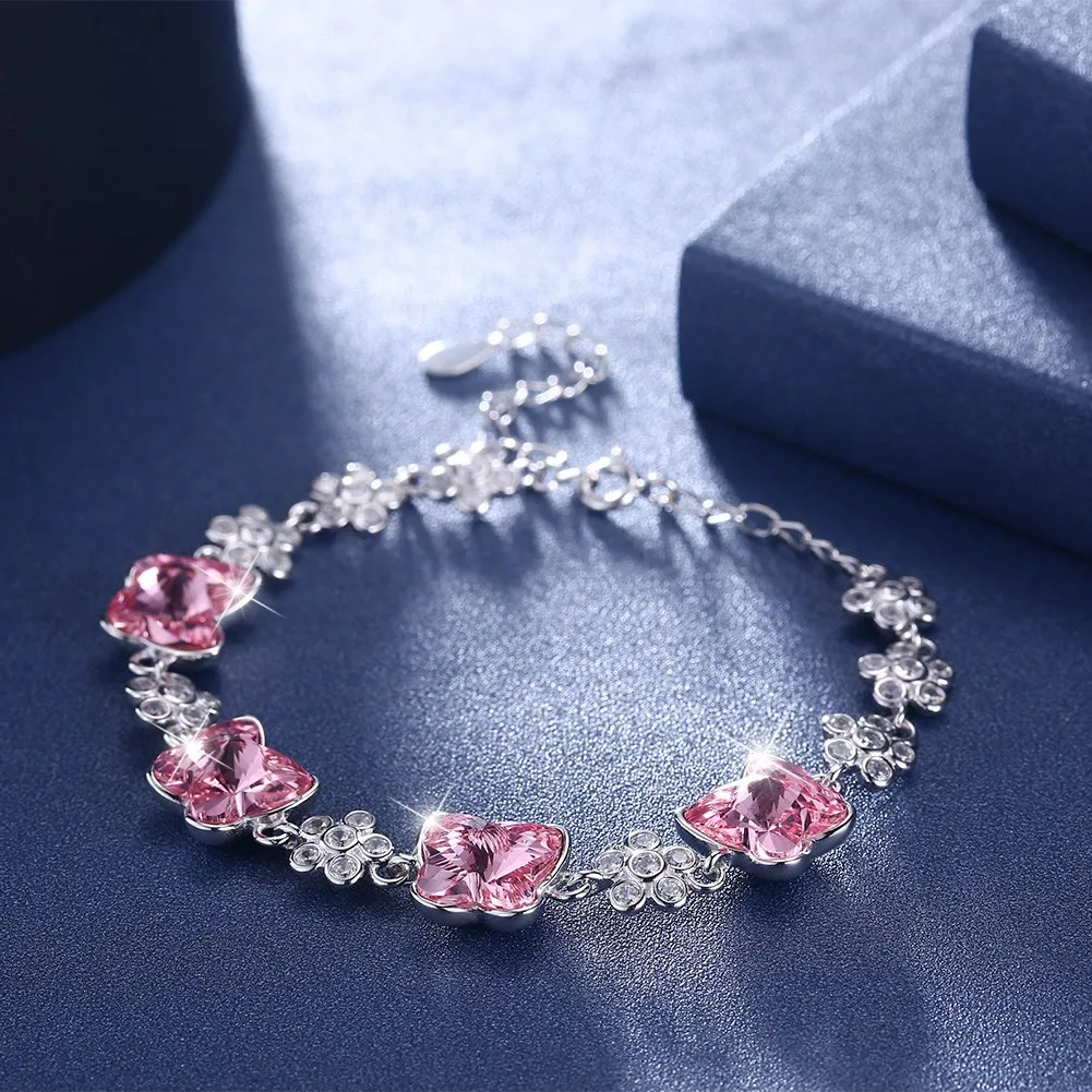 LEKANI кристаллами от Swarovski бабочка цветок циркон браслет для женщин S925 серебро два