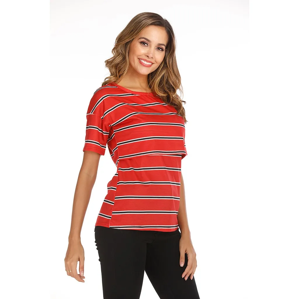 Женские топы для беременных полосатые с коротким рукавом кормящих матерей