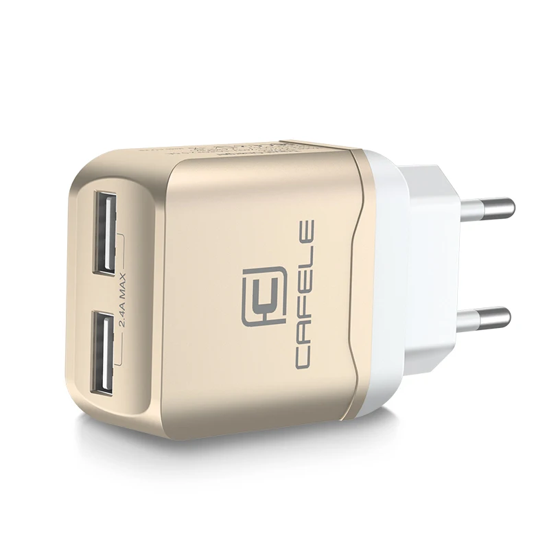 CAFELE, зарядное устройство USB для путешествий, штепсельная вилка европейского стандарта 2,4 А, двойной выход, универсальный адаптер, зарядное устройство для смартфонов, зарядное устройство для iPhone, huawei, Xiaomi - Тип штекера: Champagne Gold