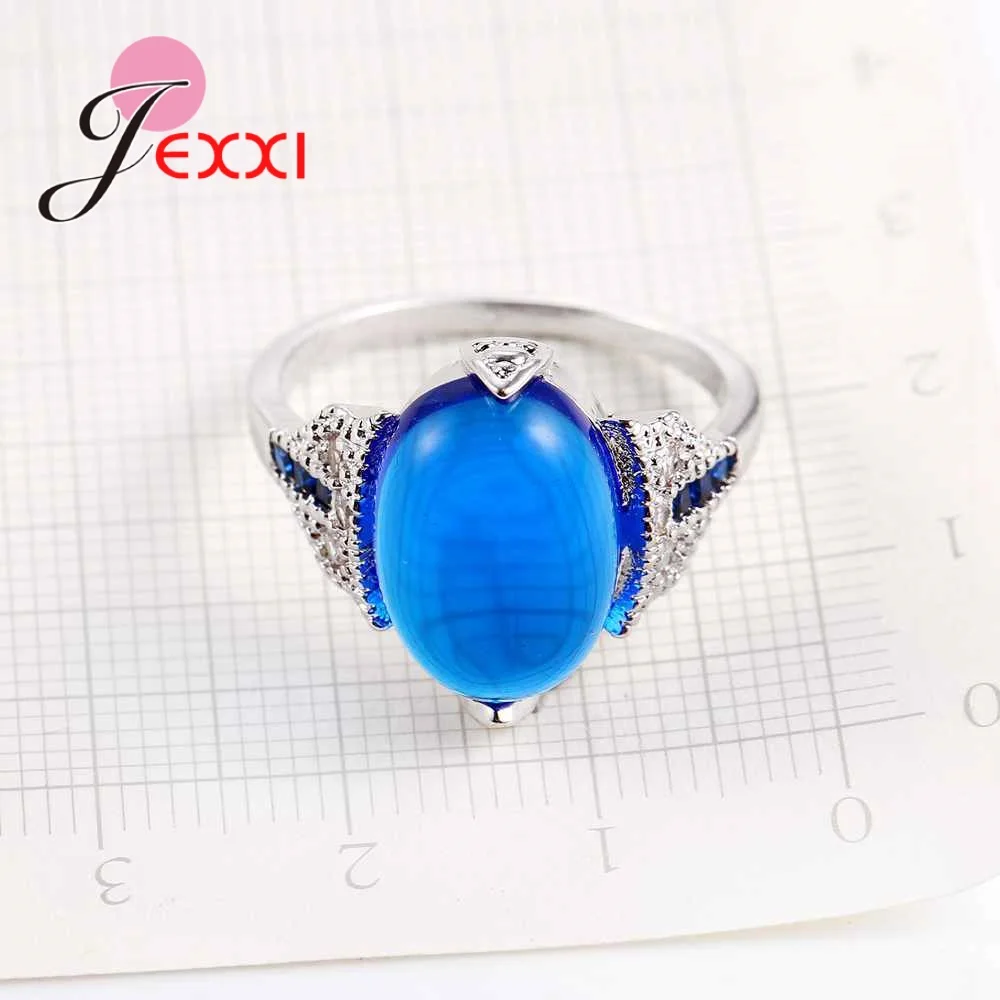 

Newest Jewelry Blue Cubic Zirconia 925 Sterling Silver Rings For Sale Wholesale Female Engagement Rings For Women