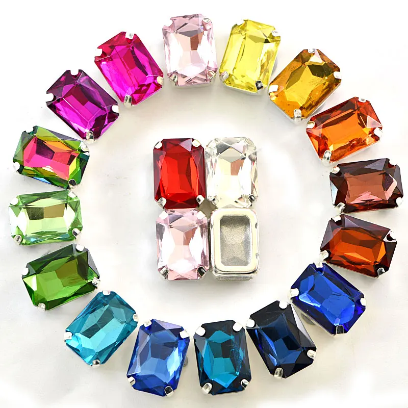 Rectangle Octangle Colorful Crystal Sew On Rhinestone With Silver Claw Flatback Glass Rhinestones For Clothes B3776 | Дом и сад