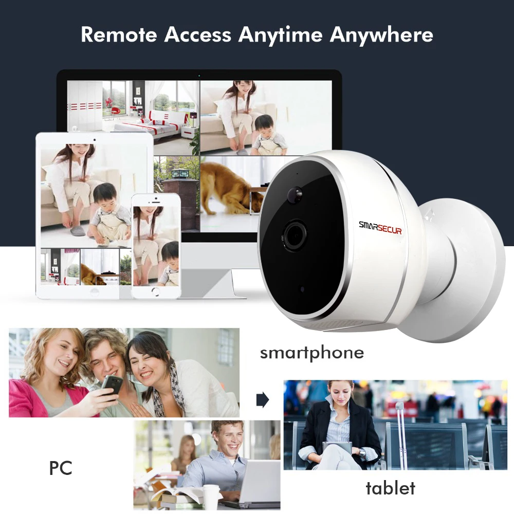 SMARSECUR Беспроводная ip-камера 720P HD без провода 6400 мАч 8 месяцев с батареей безопасности WiFi Беспроводная ip-камера с батареей
